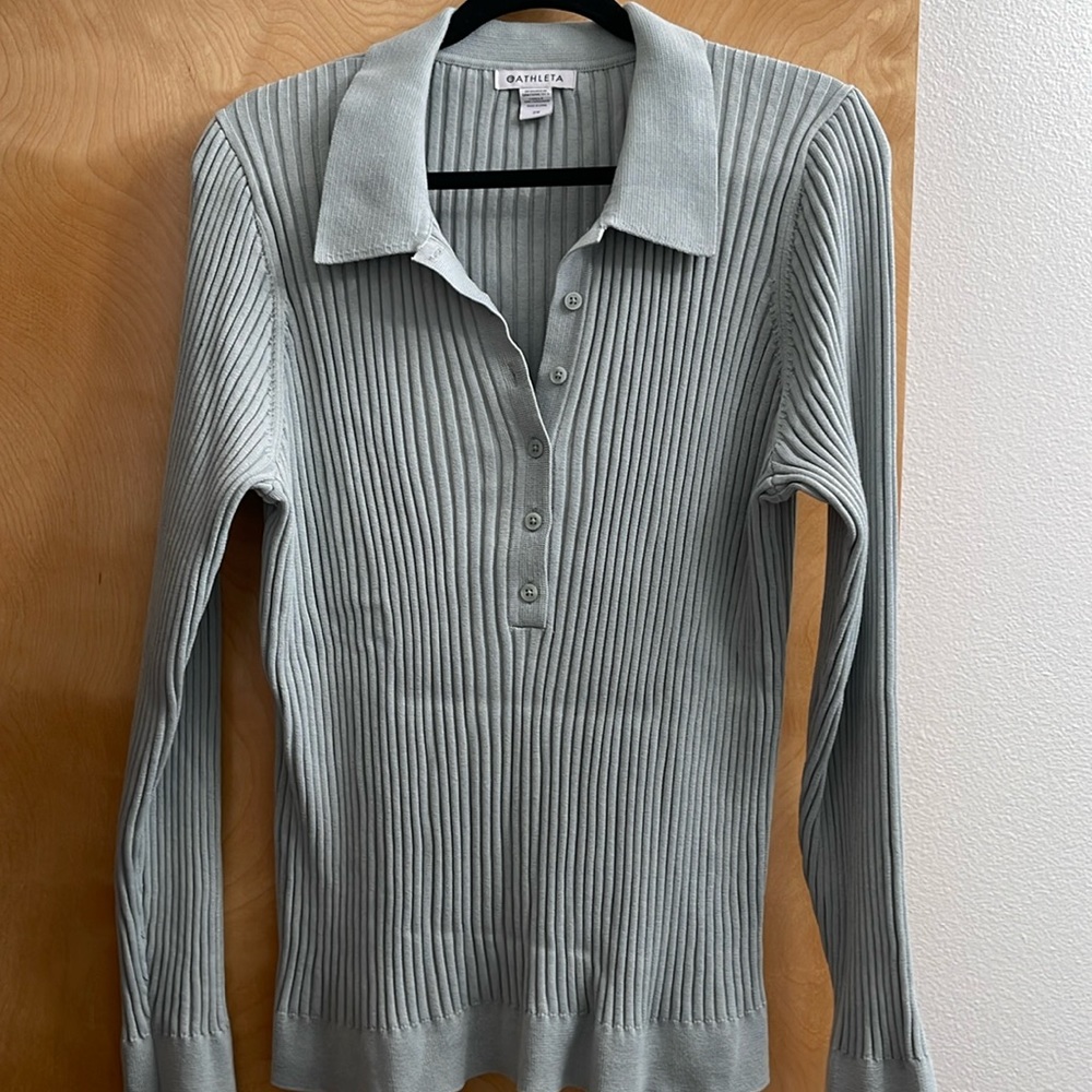 NWOT Athleta Ribbed Polo Sweater 2X - Light Sage Green. Perfect condition!